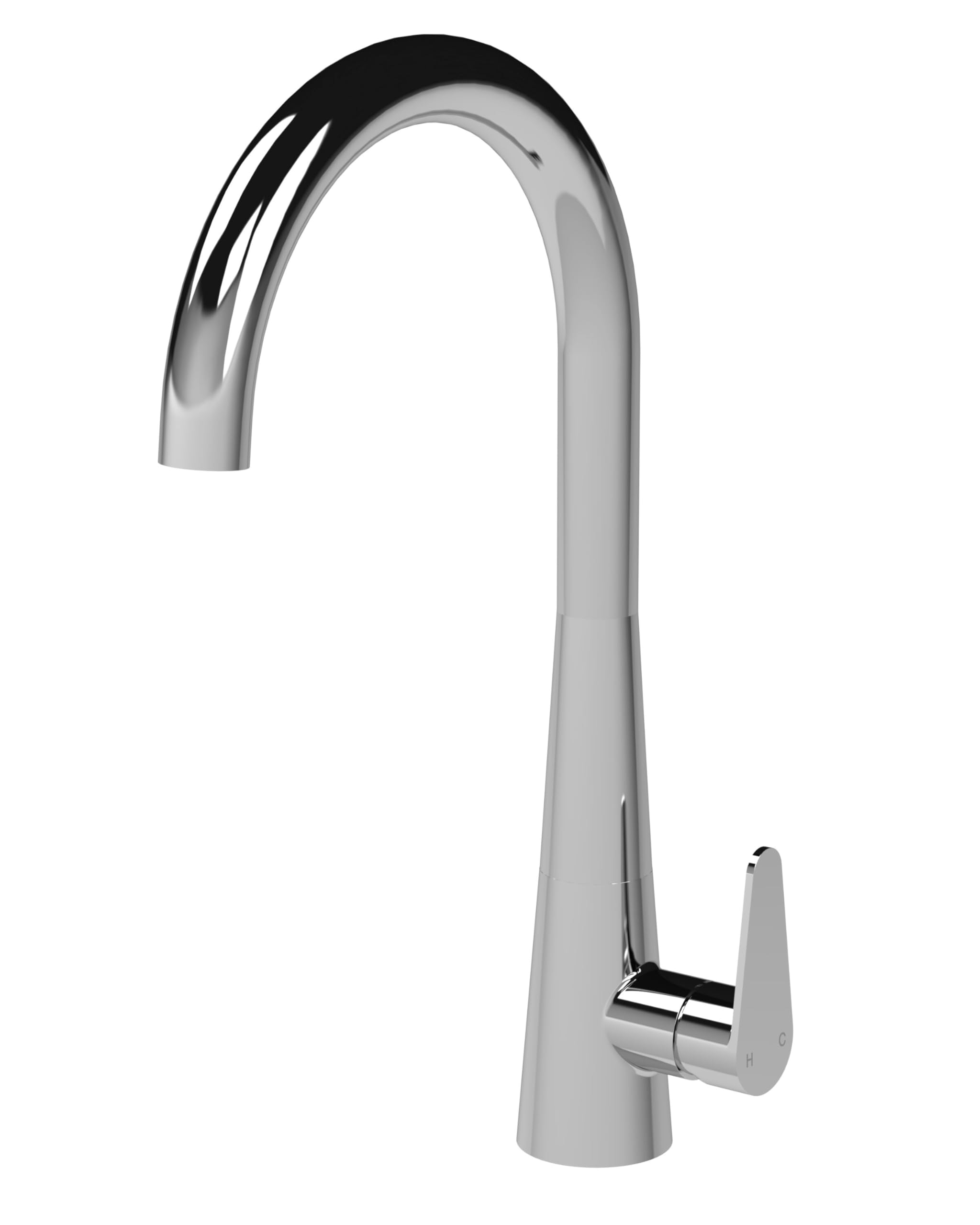 Balterley Chrome Kitchen Tap With Single Lever Handle, Mono Kitchen Mixer Tap, Mono Mixer Taps For Sink, Tapered Base With Curved Swivel Spout Taps For Sink - 90 X 245 X 370Mm (Chrome)
