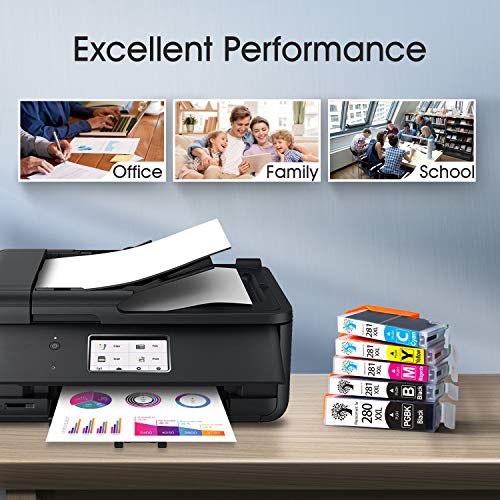H&Bo Topmae Compatible Canon Ink 280 And 281 Cartridges 280Xxl 281Xxl Pgi-280Xxl Cli-281Xxl Ink Cartridge For Canon Pixma Ts6320 Tr8520 Tr7520 Ts9120 Ts6120 Ts8120 Ts9521C Printer Tray(5 Pack #TOP4