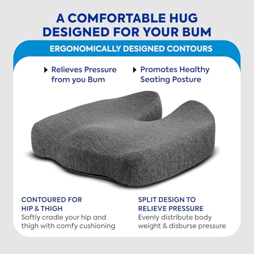 Image of Memory Foam Orthopedic Seat Cushion for Office & Home Chair, Car Seat, Desk Chair Cushion for Sciatica, Hip & Coccyx Pain Relief, Long Sitting Office Workers