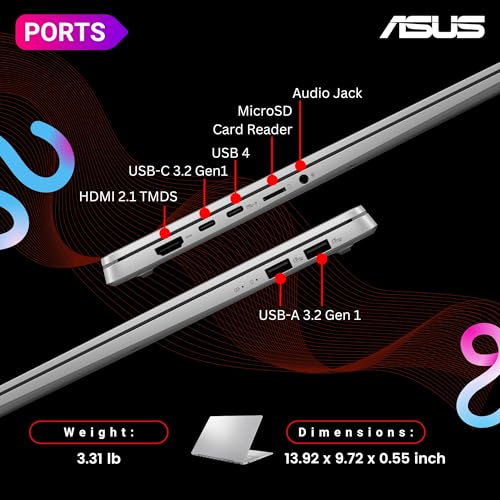 Image of ASUS Vivobook S16 AI Ready Laptop, 16 inch 120Hz 3.2K OLED Display, AMD Ryzen AI 9 365(>i9-13900H, 5GHz), Copilot+PC, RGB Backlit Keyboard, Dolby, Silver, Windows 11 Pro(32GB 7500MHz DDR5 RAM | 1TB SSD)