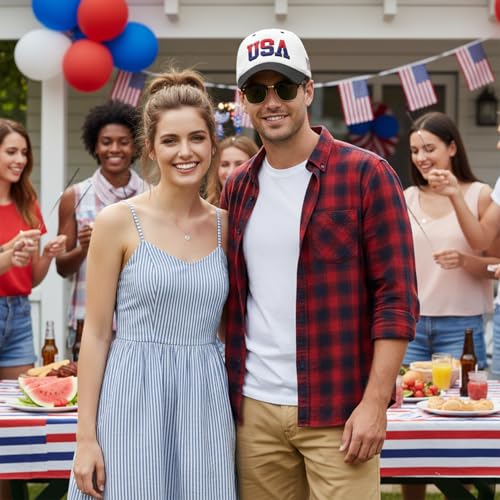 Image of USA Flag Baseball Cap American Patriotic Trucker Hat Father Dad Mother Mom Adjustable Sportswear Hat for Men Women Adults