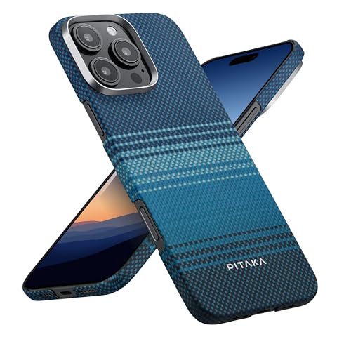 pitaka Coque Ultramince pour iPhone 16 Pro en Fibre Aramide Compatible avec Magsafe Housse de Protection Magnétique Coque Tactile Tissée avec Toucher Agréable Lever de Lune