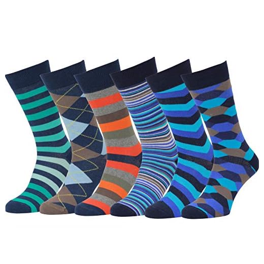 Easton Marlowe Mens Dress Socks Fun Socks for Men Colorful Cotton Patterned Fashion Socks Dark Navy Blue Teal Orange 6 Pack #17 Size 10-13 Mens Gifts Stocking Stuffers