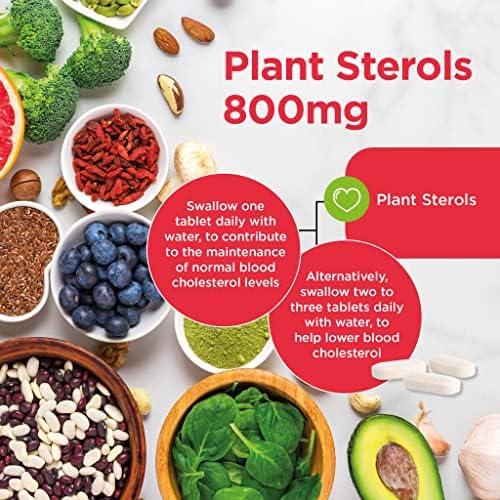 Healthspan Plant Sterols 800mg (90 Tablets) | Maintain & Lower Cholesterol Levels | Blocks Absorpton of Dietary Cholesterol | Reduce The Risk of Coronary Heart Disease | Low in Calories | Vegan