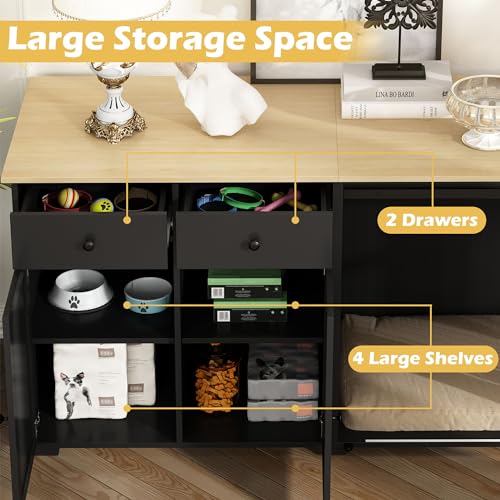 Large-Dog-Crate-Funiture-with-Drawers-787-Luxury-Wooden-Heavy-Duty-Dog-Kennel-Table-Furniture-with-Sliding-Door-Indoor-Dog-House-TV-Stand-for-Large-Medium-Breed-Dogs-Black Large Dog Crate Funiture with Drawers 787 Luxury Wooden Heavy Duty Dog Kennel Table Furniture with Sliding Door Indoor Dog House TV Stand for Large Medium Breed Dogs Black