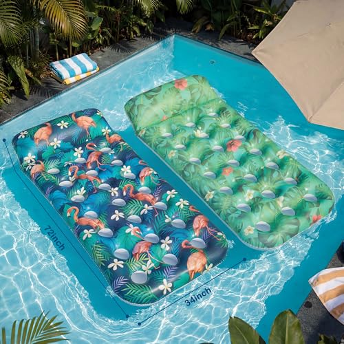 FindUWill 2 Pack Inflatable Pool Floats for Adults, Pool Floaties Adult Heavy Duty, Pool Lounger Float with Headrest for Adults, Pool Rafts for Summer Swimming Lake Beach Party