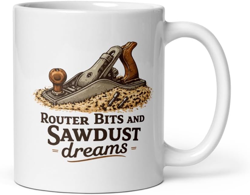 Bubble Gum Tees Woodworker Coffee Mug | Router Bits and Sawdust Dreams | 11oz Ceramic Premium Durable Gift | For Hobbyists & Professionals - 11oz Coffee Mug