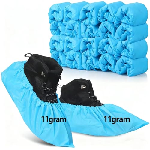 Yeios Waterproof Shoe Covers Disposable,100 Pack(50 Pairs) Non-Slip CPE Plastic Ultra Thick Reusable Booties Covers for Indoor and Outdoor One Size Fits All Blue