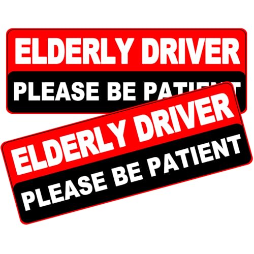 Image of 2 Pack Elderly Driver Car Magnet Sign, Senior Driver Magnet for Car, Please Be Patient Caution Sign to Old Grandma and Grandpa, Gag Prank Funny Gifts for Women, Men(Red-Black-2 Pack)