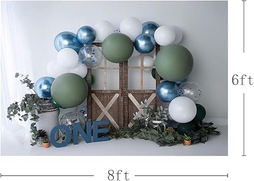 Miniatura 3 de MEHOFOND Telón de fondo de primer cumpleaños de 8 x 6 pies para niños, fondo rústico para fotografía de pastel, globos azules, accesorios para