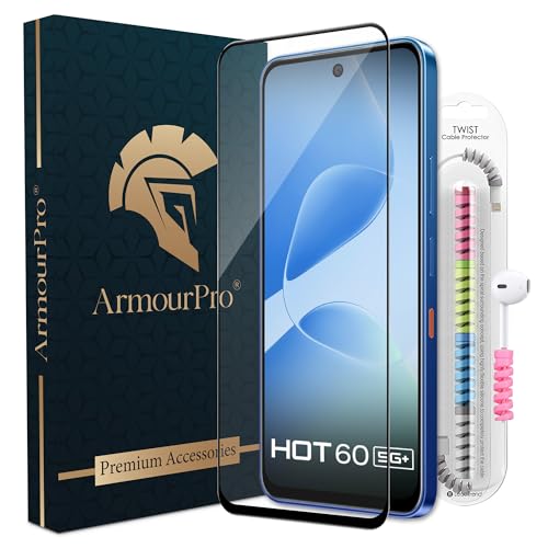 Image of ArmourPro Military Grade Gorilla Tempered Glass Screen Protector Compatible for Infinix Hot 60 5G with Edge to Edge Coverage, Cable Protector and Easy Installation kit (6.7 Inch)