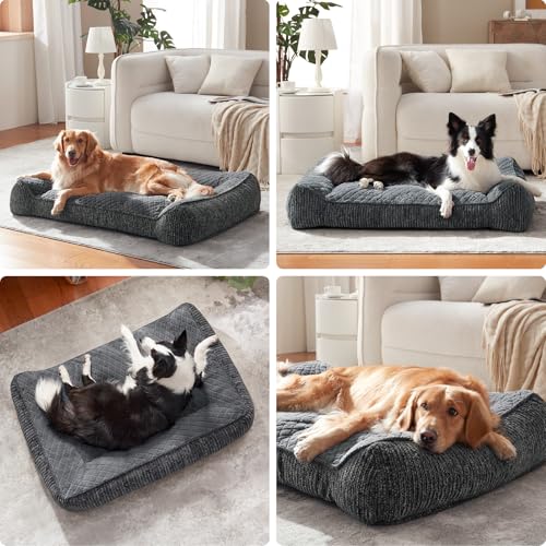 JOEJOY XL Orthopedic Dog Bed for Large Dogs Up to 80lbs - Extra Thick Foam Pet Bed Sofa with Bolster Sides, Large Sized Dog Couch Bed with Removable Washable Cover, Non-Slip Bottom, Grey (42"x30") by JOEJOY - Image 6