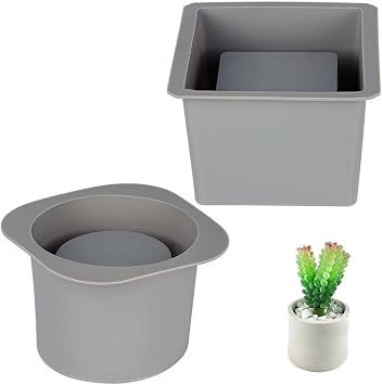 2Pcs Concrete Silicone Molds - DIY Succulent Pot Molds, Round & Square for Plant Pots