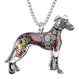 Material: Legierung Galgo Espanol Windhund Emaillierter Anhänger mit Legierung Kette Halskette mit einzigartig Anhänger für Frauen, Mädchen und Kinder (Grau)