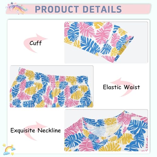 ALAZA Tropical Palm Leaves Blue Yellow Pajamas Long Sleeve Sleepwear 2-Piece Pajama Set4