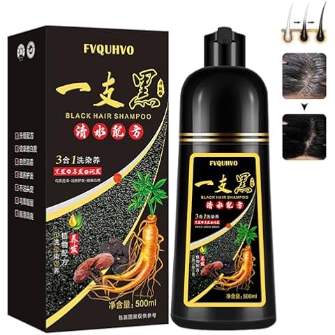 Fvquhvo Black Hair Color Shampoo for Gray Hair, Instant Black Hair Dye Shampoo 3 in 1, Long Lasting Black Hair Shampoo (16.9 Fl Oz, Black, Paraben Free, Ammonia Free, Sulfate Free, Semi permanent) Cover
