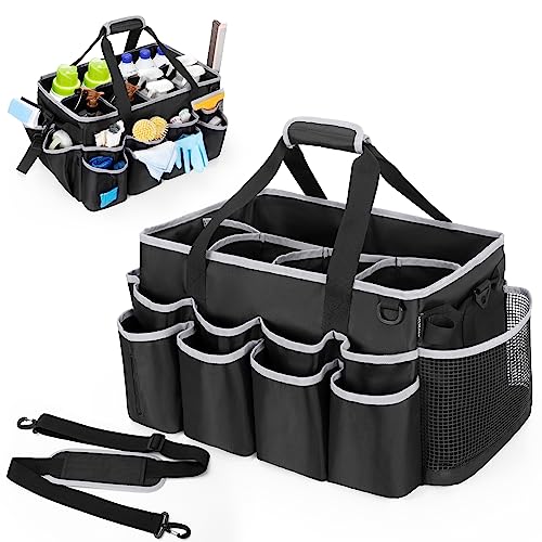 HODRANT Caddie de Limpieza Portátil Extra Grande para el Hogar, Bolsa Organizadora de Limpieza para Productos de Limpieza, Bolsa de Lavado de Autos con Almohadillas, Divisores, Asas, Solo Bolsa