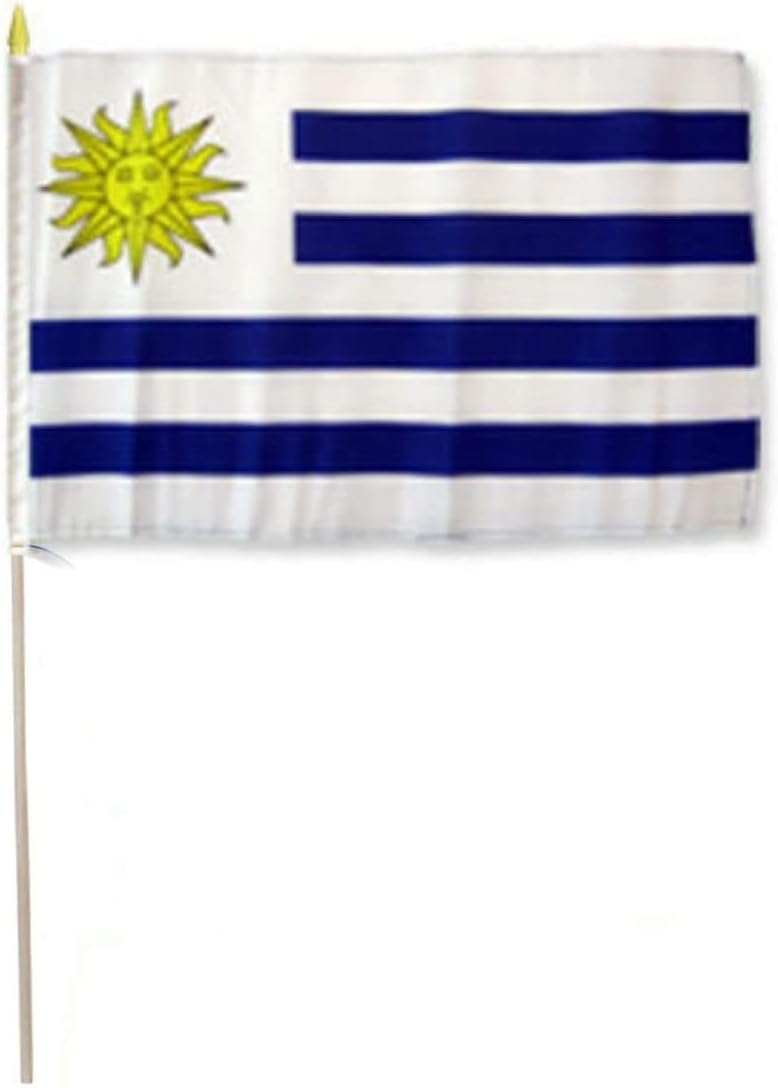 AES 12x18 12"x18" One Dozen (12) One Dozen Uruguay Country Stick Flag 30" Wooden Staff