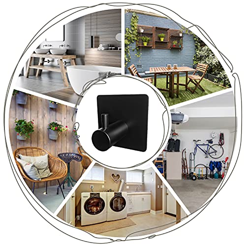 Sayoneyes Adhesive Towel Hooks For Hanging – Matte Black Sus304 Stainless Steel Waterproof Wall Hooks With Strong Adhesive Tapes – 3M Hooks For Bathroom, Bedroom, Kitchen – 4 Pack #TOP6