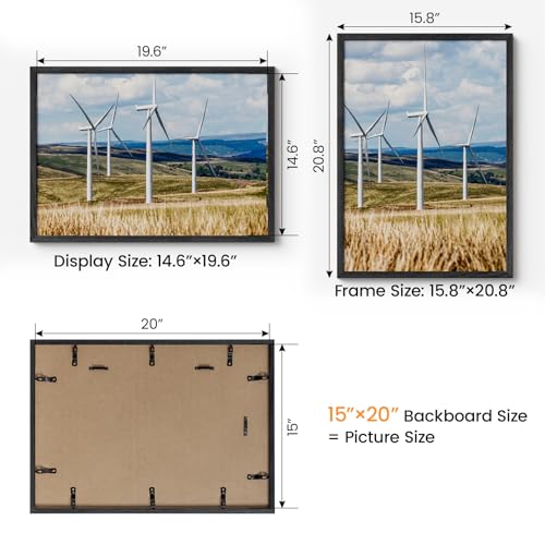 Image of 15x20 Picture Frame Oak Wood,15 inchx20 inchBlack Color Wooden Frames with Tempered Glass,20x15 inch Wall Gallery Poster Frame with No Mat,15 by 20 Frames Horizontal and Vertical for Wall Mounting