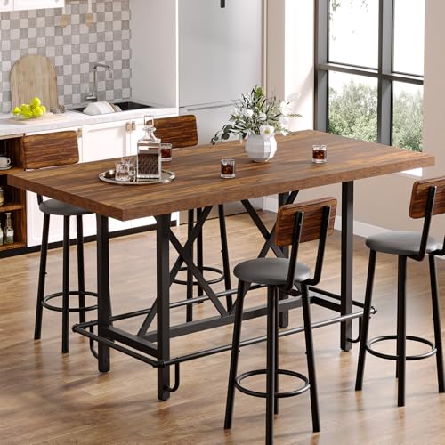 Tribesigns Bar Table, Industrial Counter Height Pub Table with Metal Footrest, 63-Inch Rectangle Wood Kitchen Dining Table with Sturdy Metal Frame for Dining Room, Home Bar (Brown) by Tribesigns - Image 9