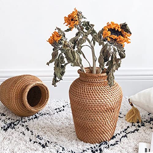 Doitool Rattan Woven Vase, Country Rustic Style Seagrass Flower Pot, Farmhouse Decorative Dried Flower Pot Flower Basket Pot Can For Home House Hotel Decor（7. 07×5. 89×5. 89In） #TOP1