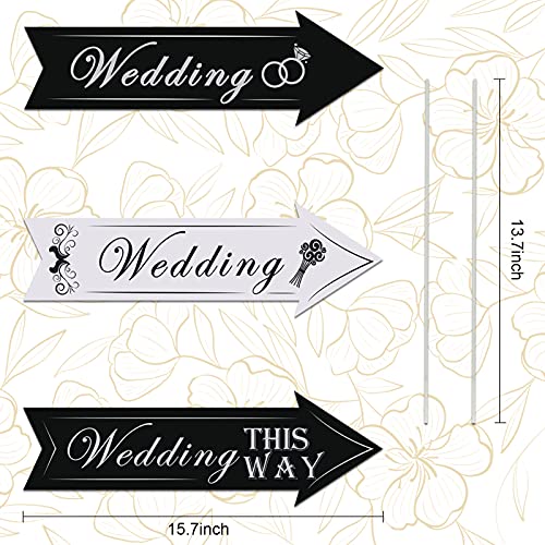 Set of 6 Wedding Directional Yard Signs with Stakes, Double-side Printed Wedding This Way Arrow Black & White Outdoor Directional Road Sign Wedding Supply Decor for Ceremony Reception