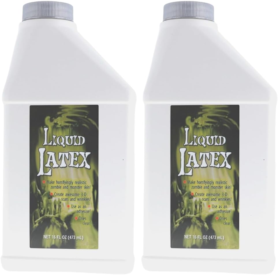Liquid Latex for Special Effects (2 Pack Set) 16 Oz EACH! Skin-Safe, Dries Clear, Easy Application, for Halloween, Cosplay, Zombie SFX and Movie Makeup