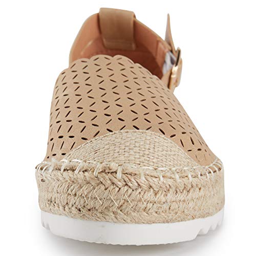 Alexis Leroy Women's Closed Toe Hollow Out Vamp Ankle Strap Platform Espadrille Sandals3