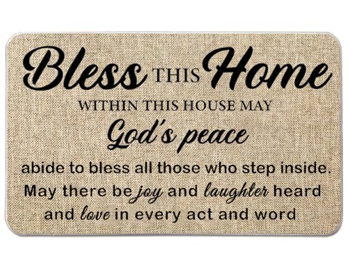 NYDECOR Christian Welcome Mats for Front Door Farmhouse Bless This Home Door Mat God Religious Doormat Home Floor Mats Non Slip Rubber Entrance Rug for Indoor Outdoor 17" x 28"