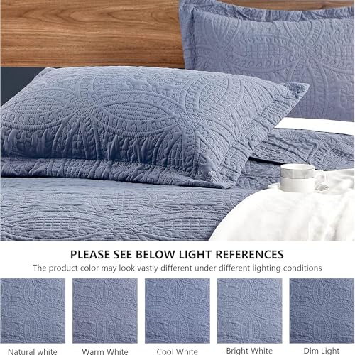 Love's cabin Quilts for Full Bed Blue Bedspreads Bedding Set - Summer Lightweight Bedspread Comforter - Coin Pattern Bedding Coverlet for All Season - 3 Pieces (1 Quilt, 2 Pillow Shams) by Love's cabin - Used condition - Image 5