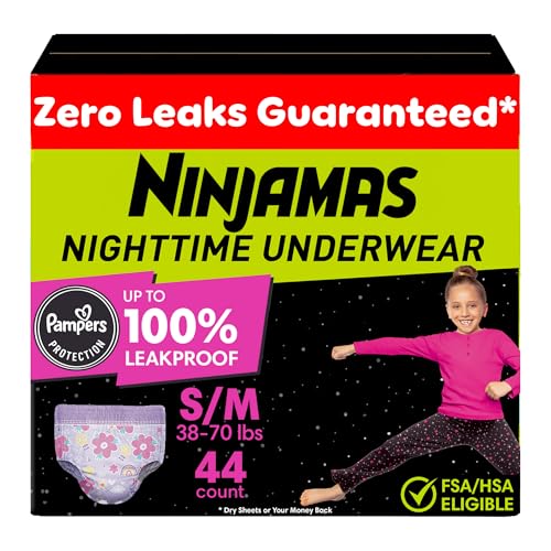 Ninjamas Girls Bedwetting Nighttime Underwear, Size S/M...