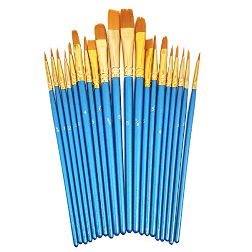 Paint-Brushes Set-Paintbrushes Acrylic-Paint Brushes-Kids - 20 pcs Round Pointed Tip Paintbrushes Nylon Hair Artist Brushes for Acrylic Oil Watercolor Face Nail Art Miniature Detailing Rock Painting