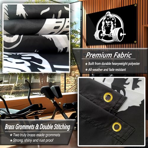 Image of Gorilla Weightlifting Flag 3x5 Ft Motivational Fitness Inspirational Flags for Home Gym Decor College Room Wall Garage Flag Banner Decor (DPOIS-0828)