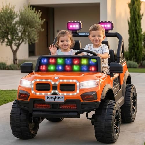 Image of Baybee RogueX Battery Operated Jeep for Kids with Parental Control | Baby Ride On Electric Car with RGB Lights, Music & Swing Mode | Rechargeable Battery Car for Kids 2 to 6 Years Boys Girls (Orange)