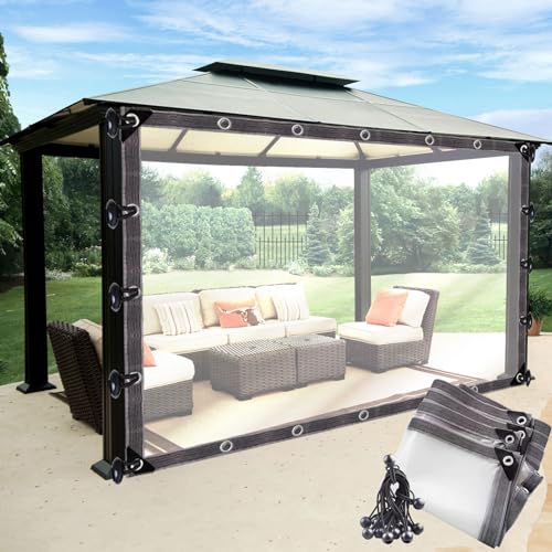 Doorzichtige waterdichte zijwanden met ogen Afdekzeil voor tuinmeubels 3x3,5m zeil, transparant voor fabriek-veranda-terras, aanpasbaar LVTFCO (Kleur: Helder, Maat: 2x3,2m/6,56x10,4ft)