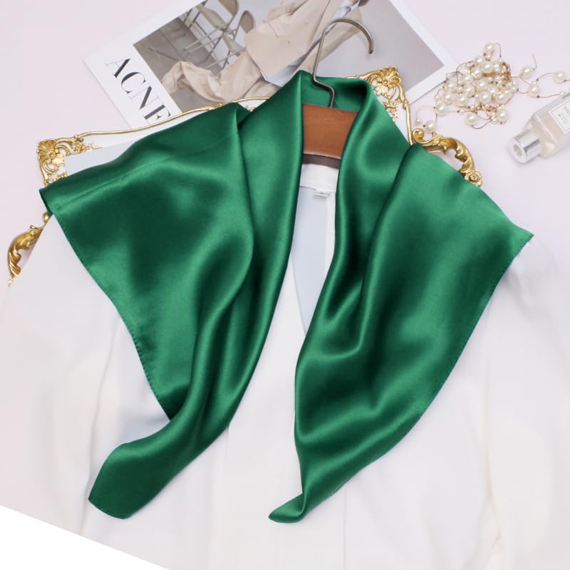 MEISEE Solid Color Mulberry Silk Scarf 20" Square Scarf Neck Scarf Hair Head Breathable Lightweight for Women Gift Packed (forest green, 21)3