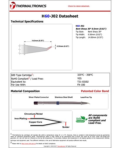 Image of Thermaltronics H60-J02 Bent Sharp 30deg 0.5mm (0.02in) interchangeable for Hakko T31-03J02