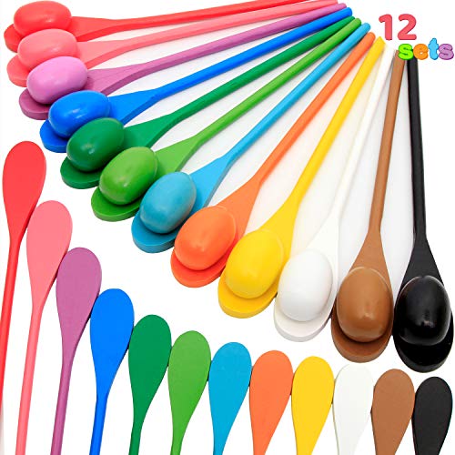 12 Players Carnival Game Egg and Spoon Relay Game for Kids & Family Activity Holiday Halloween Outdoor Yard Easter Egg Hunt Birthday Party Lawn Carnival Games