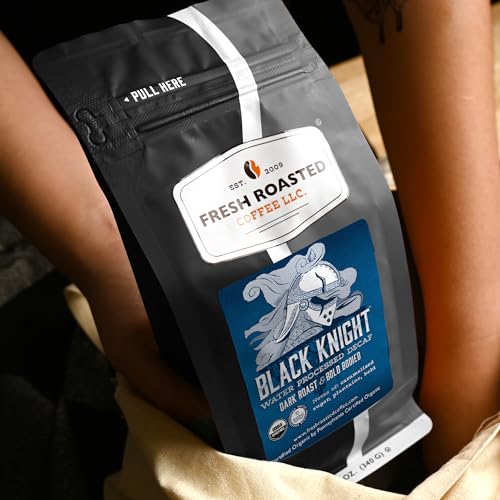 Image of Fresh Roasted Coffee, Organic Black Knight Water-Processed Decaf Drip Ground Coffee, Dark Roast, USDA Organic, Kosher, 12 oz