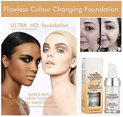 30Ml Flawless Colour Changing Warm Skin Tone Foundation,Naturally Blends Moisturizing Foundation Makeup,Long Lasting Waterproof Poreless Liquid Foundation Spf 15 For Face Makeup #TOP5