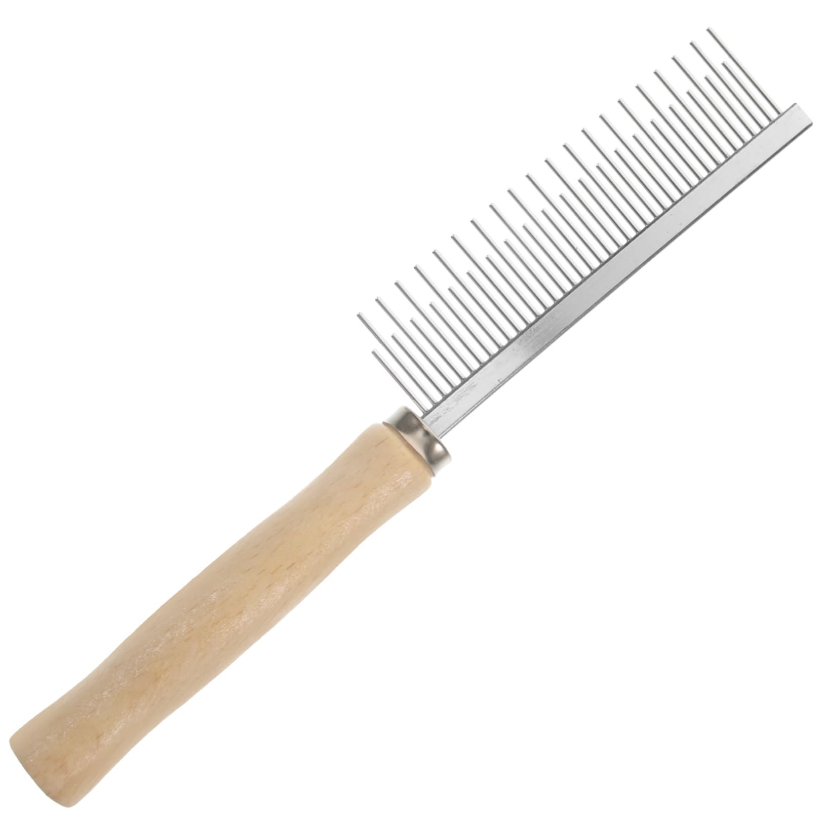 Happyyami Dog Cat Grooming Comb with Wooden Handle and Stainless Steel Teeth Shedding Tool for Dogs and Cats for Daily Use and Bathing High and Low