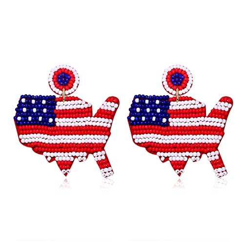 American Flag Earrings For Women Girls, Handmade Beaded Star Map Drop Dangle Earrings,Patriotic Red White Blue Usa Flag Drop Earrings, Memorial Day Earrings, Hypoallergenic 4Th Of July Independence Day Earrings Holiday Jewelry Gifts #TOP14