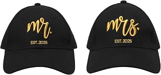 2PCS Mr and Mrs 2025 Baseball Caps for Couples, Adjustable Cotton 3D Embroidered Matching Hats, Wedding Honeymoon Gifts