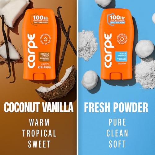 Image of Carpe Deodorant Antiperspirant Women's Variety Pack - 100 Hour Sweat & Odor Control - Women's Clinical Strength Deodorant - Antiperspirant for Excessive Sweating - Coconut Vanilla & Fresh Powder