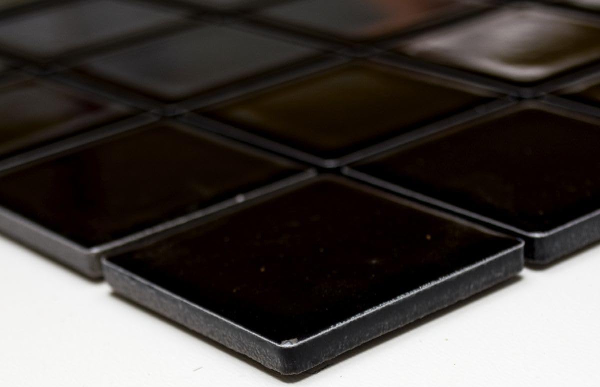 Lot de 10 feuilles de mosaïque carrée en céramique Noir brillant 48 x 48 x 6 mm Dimensions de la feuille : 300 x 300 mm
