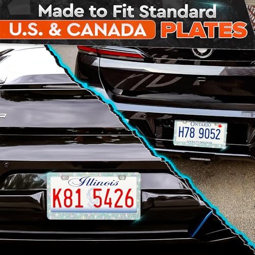 Bling License Plate Frame 2 Pack – Stainless Steel Sparkle License Plate Frames for Women with Screws & Caps for Easy Installation – Cute Bedazzled & Bling Car Accessories, Add Style and Shine