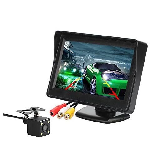 Kit de cámara y Monitor de Respaldo para el automóvil, Monitor LCD de 4.3 Pulgadas Sistema de Asistencia de estacionamiento de Seguridad con Vista Trasera y cámara retrovisora de 4 LED (CL403KRCA)