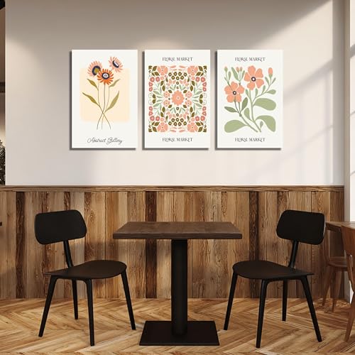 Image of SKYRISE 3 PCS Boho Floral Canvas Wall Art, Rustic Botanical Canvas Paintings Prints ArtWork for Living Room, Vintage Flower Pictures for Farmhouse Dining Room Hallway Bedroom Wall Decor 16 inchx24 inch