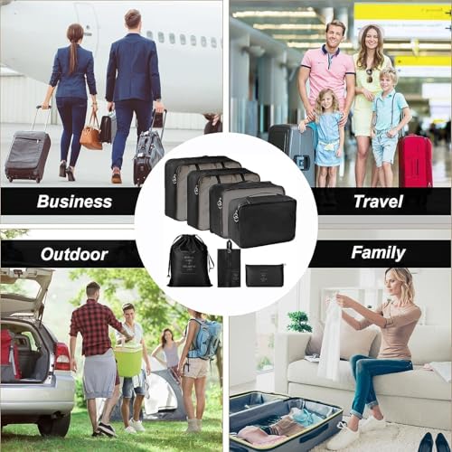 Image of polyester 7 Set Packing Cubes Luggage Packing Organizers For Travel Accessories storage organiser (black)